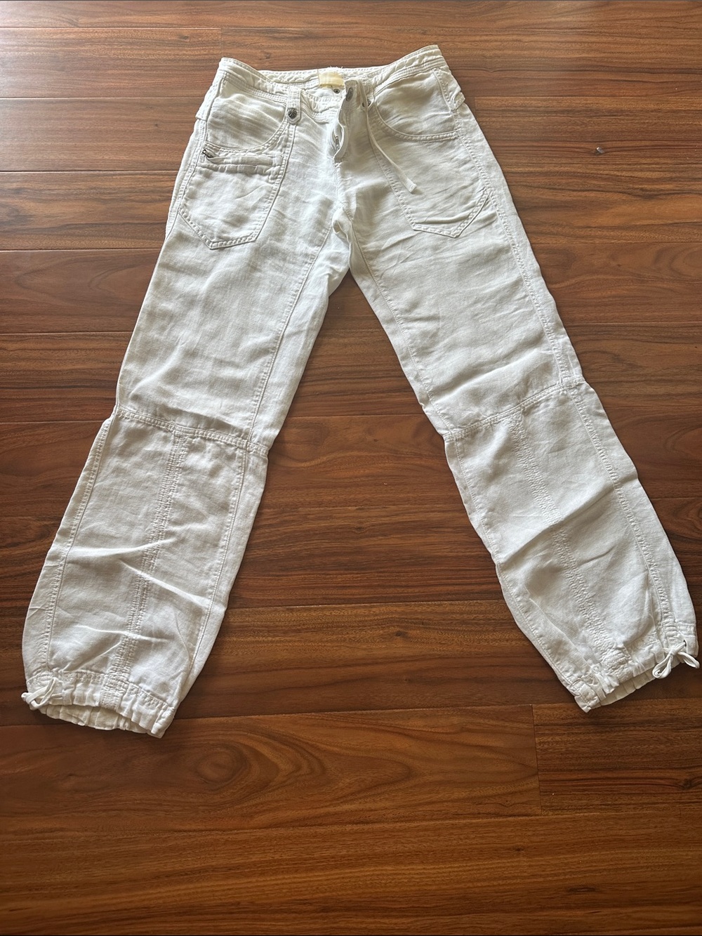 Women's White Linen Drawstring Jogger Pants
